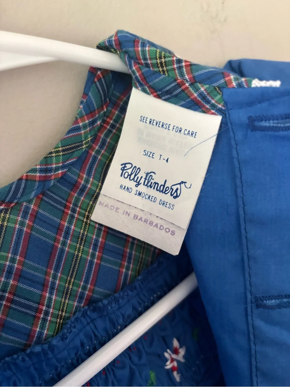Vintage Polly Flinders Smocked Blue Plaid Dress Suze 4T